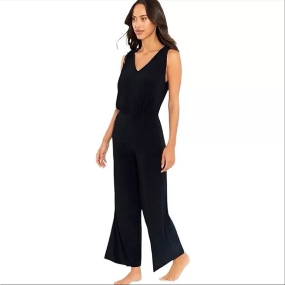 ANTHROPOLOGIE DREW Black Sleeveless Flare Wide Leg Elastic Waist Jumpsuit Size S - Picture 3 of 12